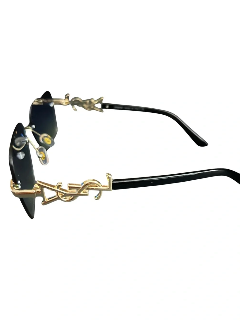 Rimless Blue Gradient Women’s Sunglasses with Gold Bridge